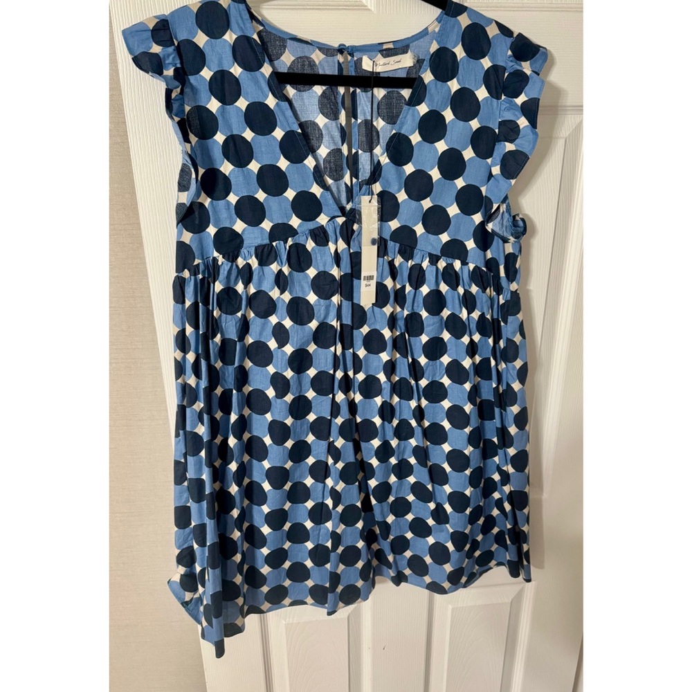 Mustard Seed Blue and White Polka Dot Romper